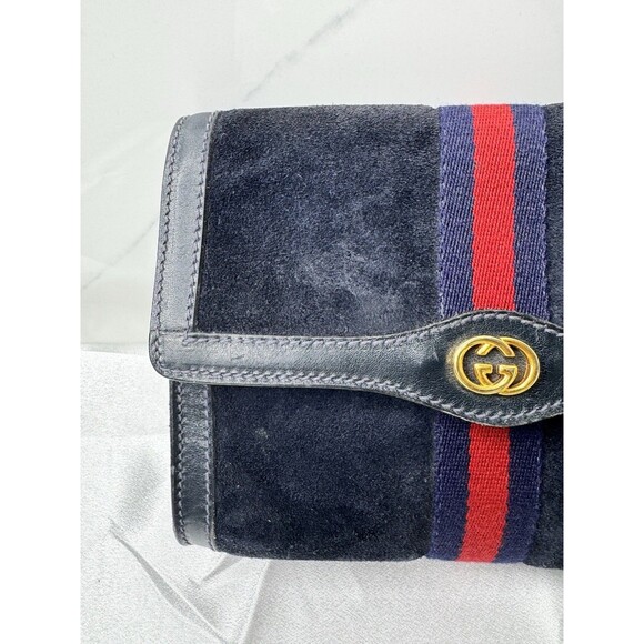 Vintage Gucci Sherry Line Navy Suede Clutch Bag - Picture 4 of 13